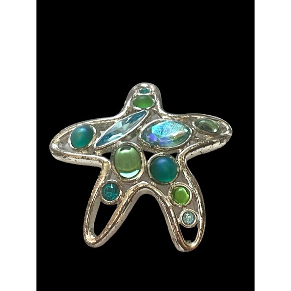 Vintage Estate Monet Brooch Pin Rhinestone Cabochon Star Shaped Silver Plated - Picture 6 of 8